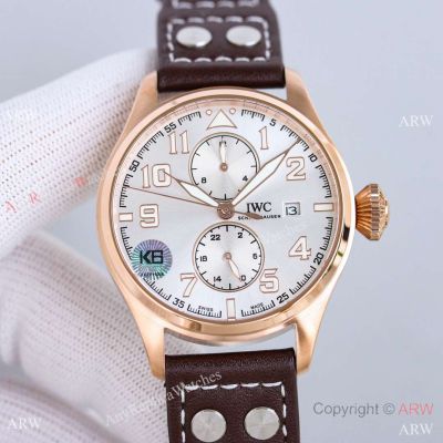 Swiss Made Replica IWC Big Pilot's Cal.69355 Rose Gold Silver Dial Watch